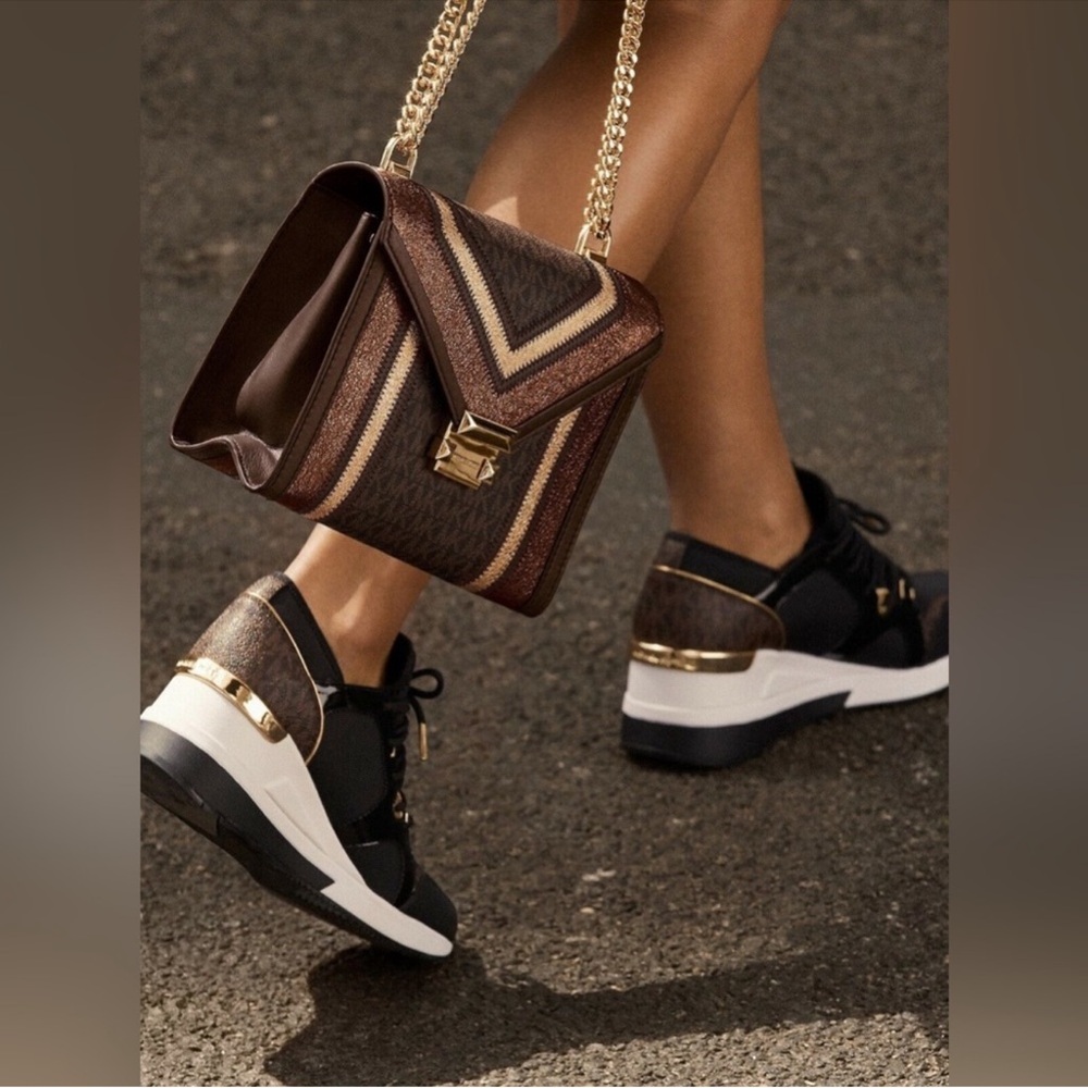 Michael Kors MK Logo Wedge Heel Trainer Black & Bronze Sneakers